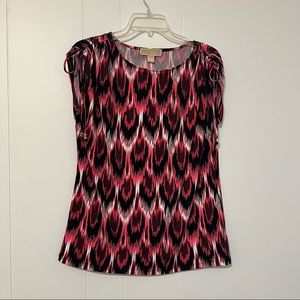 Hot pink and black print Michael Kors office or teacher blouse peacock print